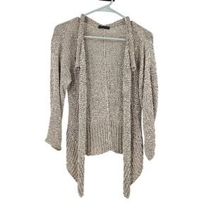 Oska Tan Beige Cardigan Sweater Waterfall Ribbed Knit Draped Open Front Size 1